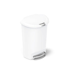 50L semi-round plastic pedal bin - white - main image