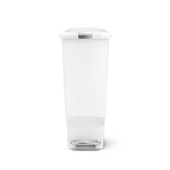 40L slim plastic pedal bin - white - front view image