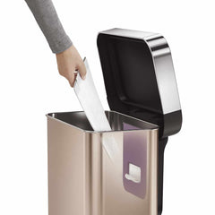 45L rectangular pedal bin with liner pocket - rose gold finish - liner pocket image