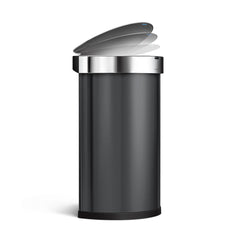 45L semi-round sensor bin - black finish - lid opening image